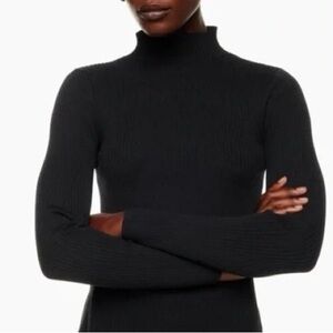 Babaton Black Ribbed Knit Top tie back